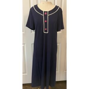 Lilly Pulitzer Dress Sz XL Navy Blue Pink Buttons Shift Coastal Career *hemmed*